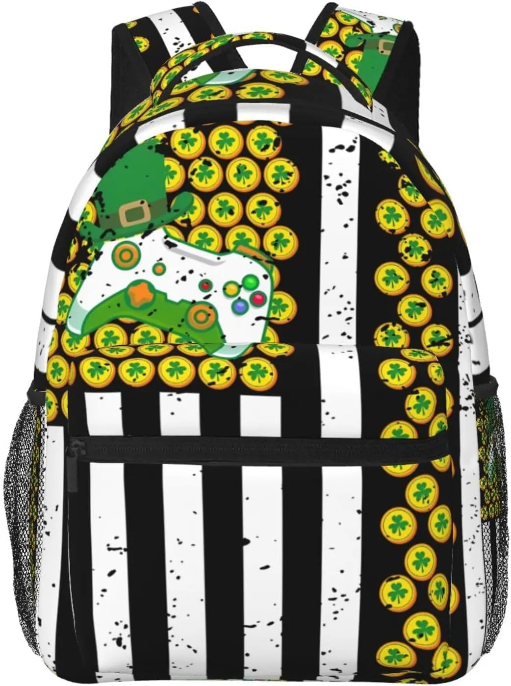 American Flag Shamrocks St.Patrick's Day Games Controller Backpack Casual Laptop Backpack Lightweight Double Shoulder Bag Travel Daypack For Women Men