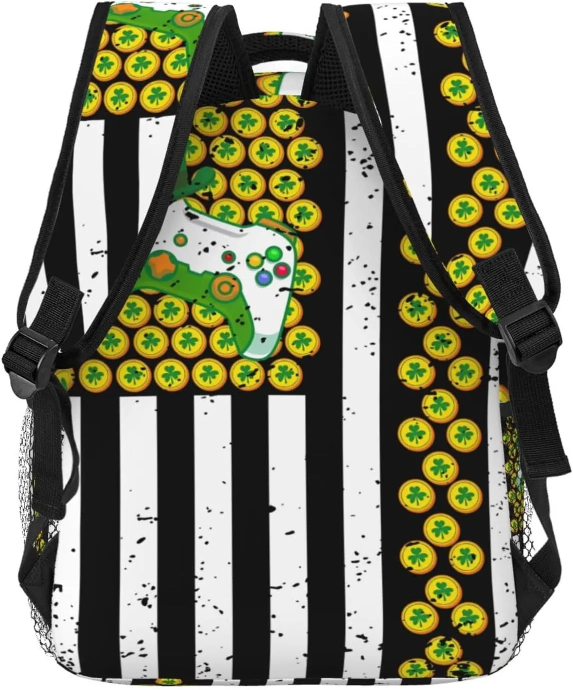 American Flag Shamrocks St.Patrick's Day Games Controller Backpack Casual Laptop Backpack Lightweight Double Shoulder Bag Travel Daypack For Women Men