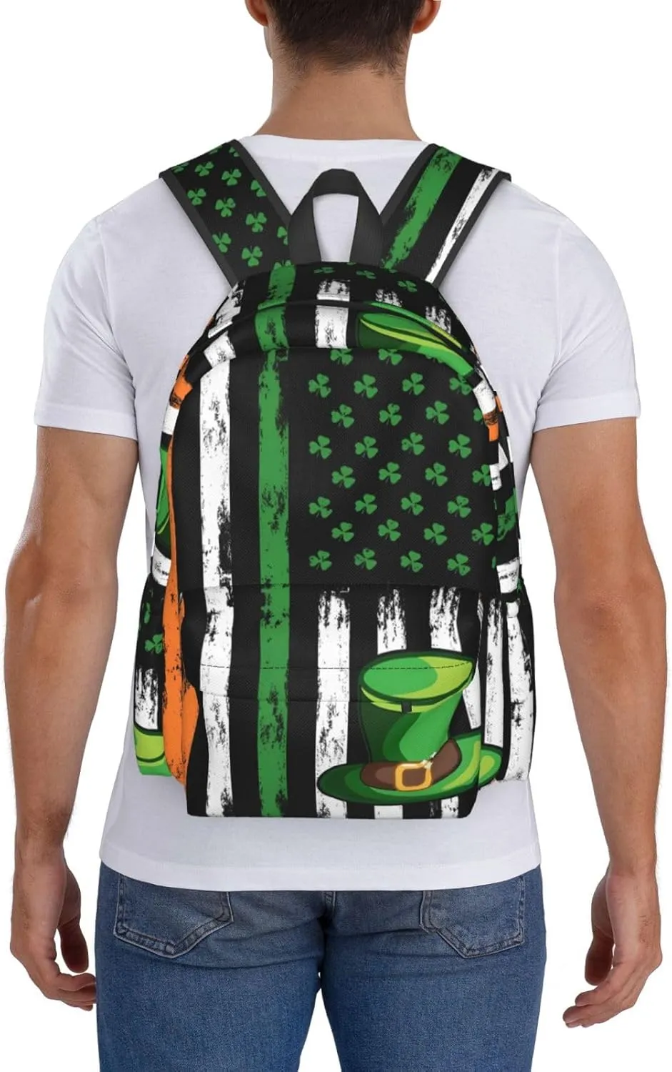 American Flag St Patrick's Day Shamrocks Irish Backpack Casual Laptop Backpack Large Capacity Double Shoulder Bag Travel Daypack For Women Men