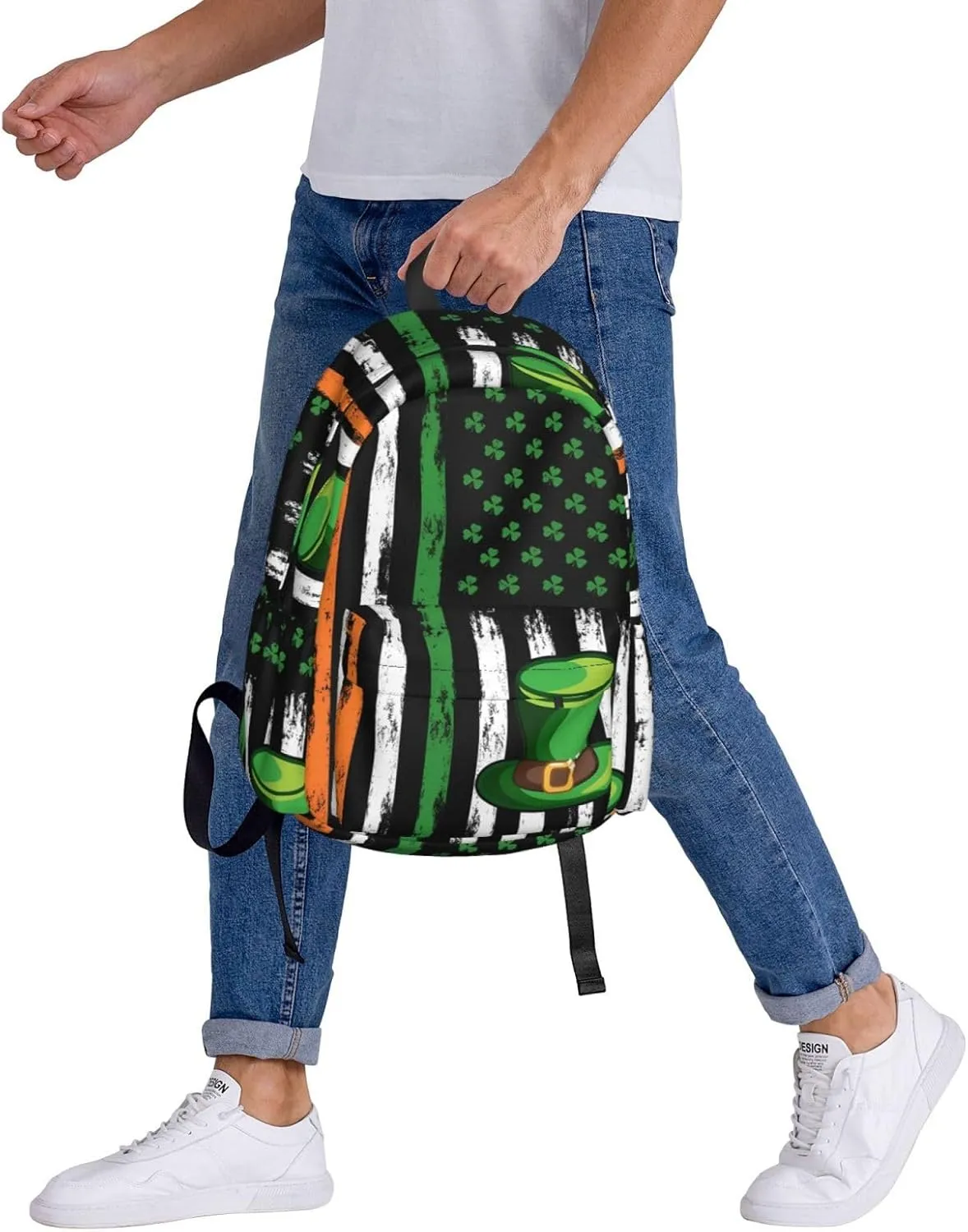 American Flag St Patrick's Day Shamrocks Irish Backpack Casual Laptop Backpack Large Capacity Double Shoulder Bag Travel Daypack For Women Men