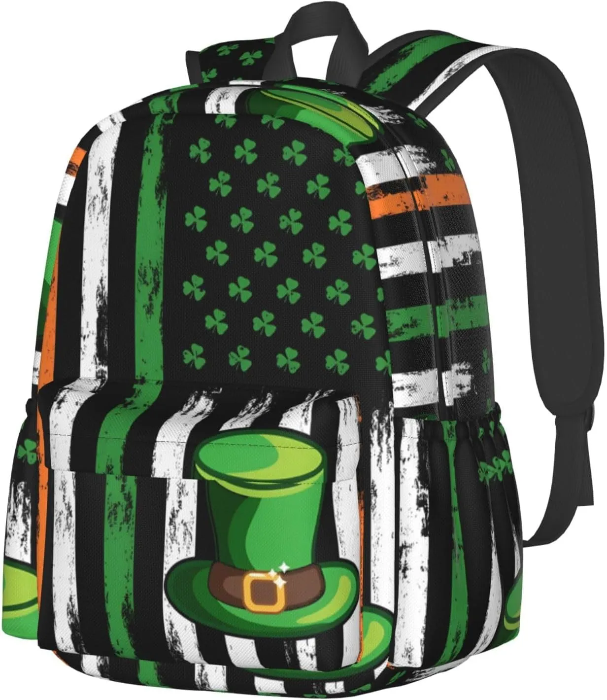 American Flag St Patrick's Day Shamrocks Irish Backpack Casual Laptop Backpack Large Capacity Double Shoulder Bag Travel Daypack For Women Men
