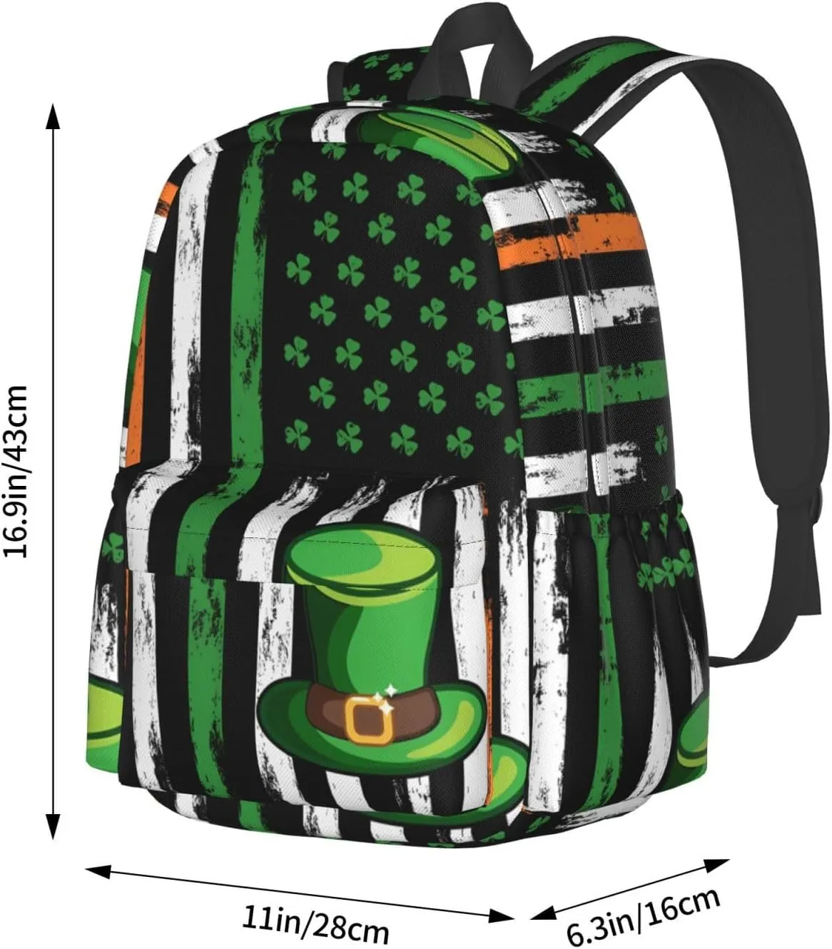 American Flag St Patrick's Day Shamrocks Irish Backpack Casual Laptop Backpack Large Capacity Double Shoulder Bag Travel Daypack For Women Men