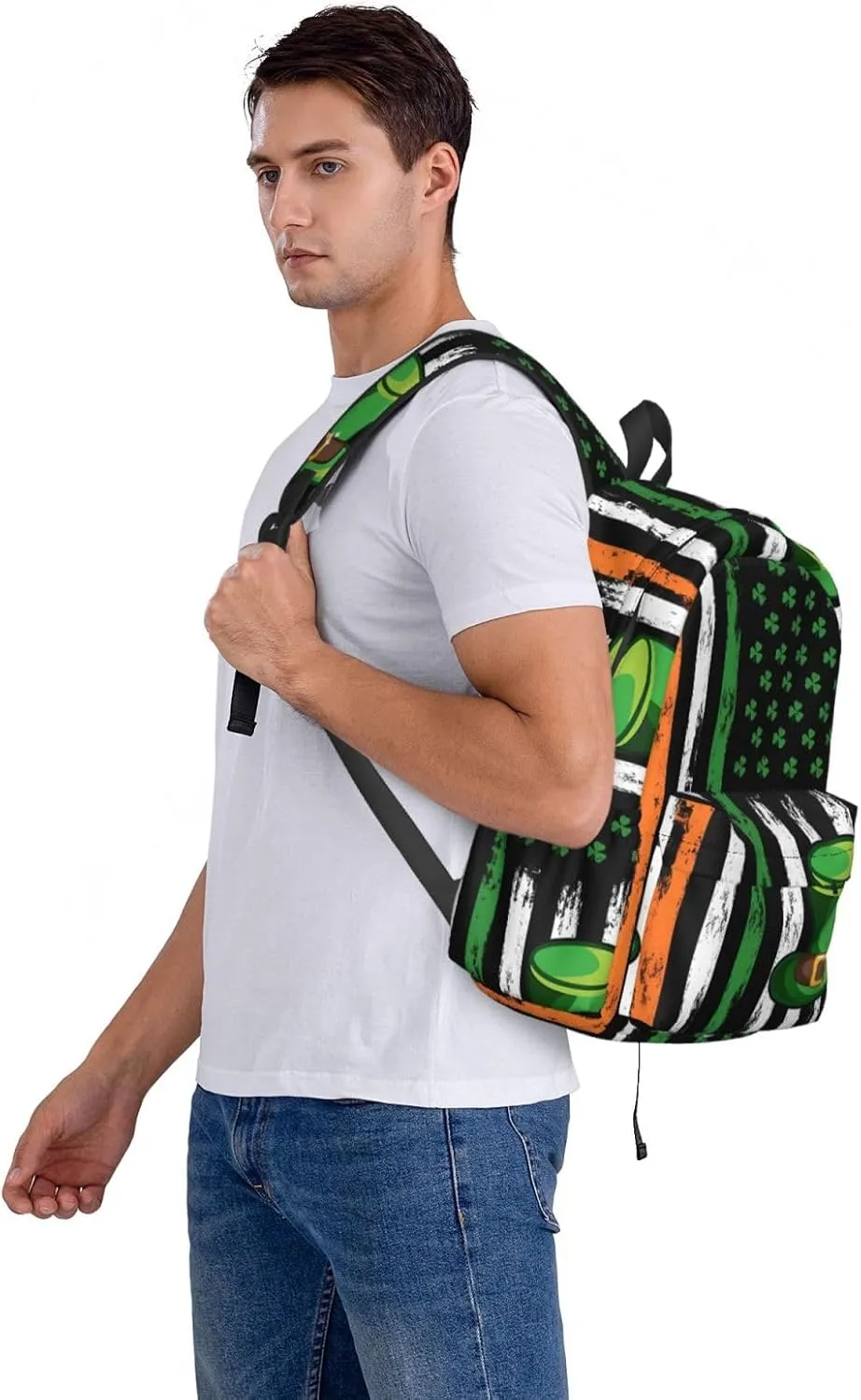American Flag St Patrick's Day Shamrocks Irish Backpack Casual Laptop Backpack Large Capacity Double Shoulder Bag Travel Daypack For Women Men
