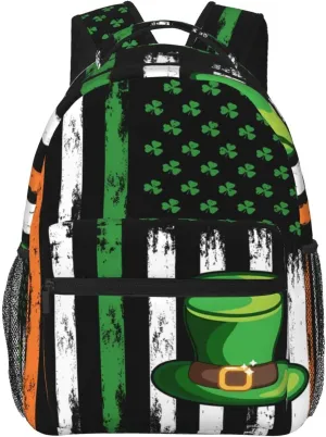 American Flag St Patrick's Day Shamrocks Irish Backpack Casual Laptop Backpack Lightweight Double Shoulder Bag Travel Daypack For Women Men