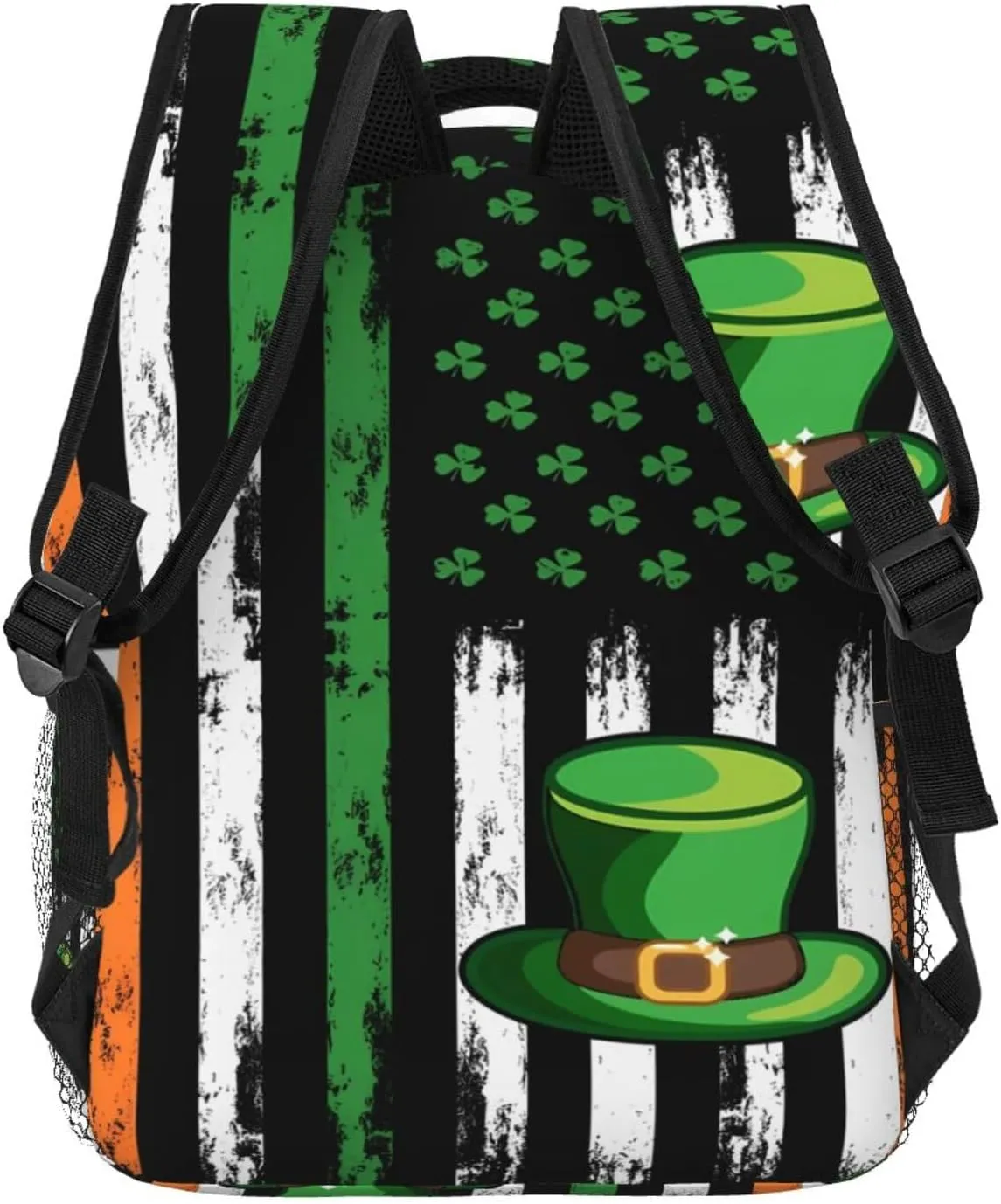 American Flag St Patrick's Day Shamrocks Irish Backpack Casual Laptop Backpack Lightweight Double Shoulder Bag Travel Daypack For Women Men