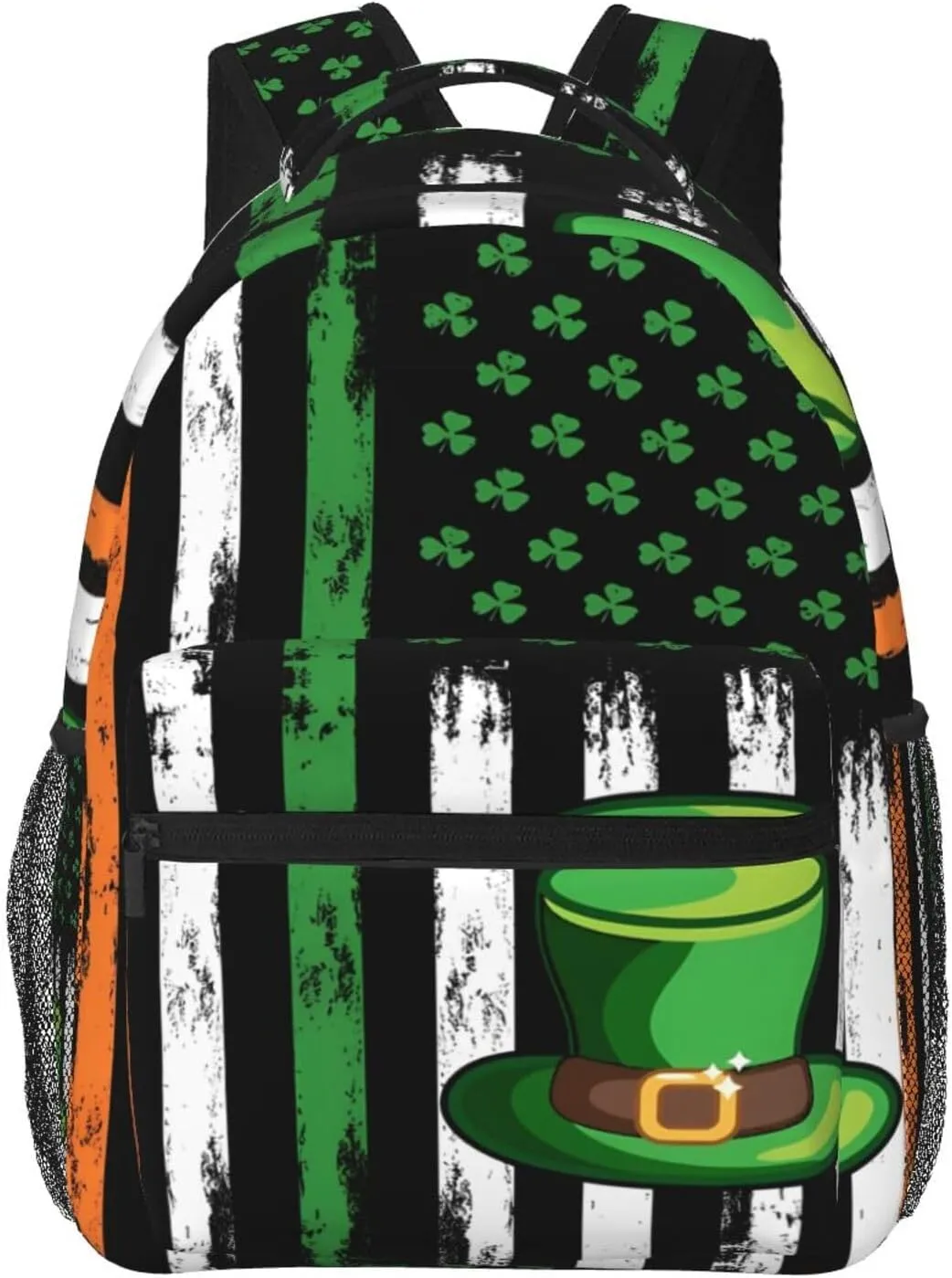 American Flag St Patrick's Day Shamrocks Irish Backpack Casual Laptop Backpack Lightweight Double Shoulder Bag Travel Daypack For Women Men