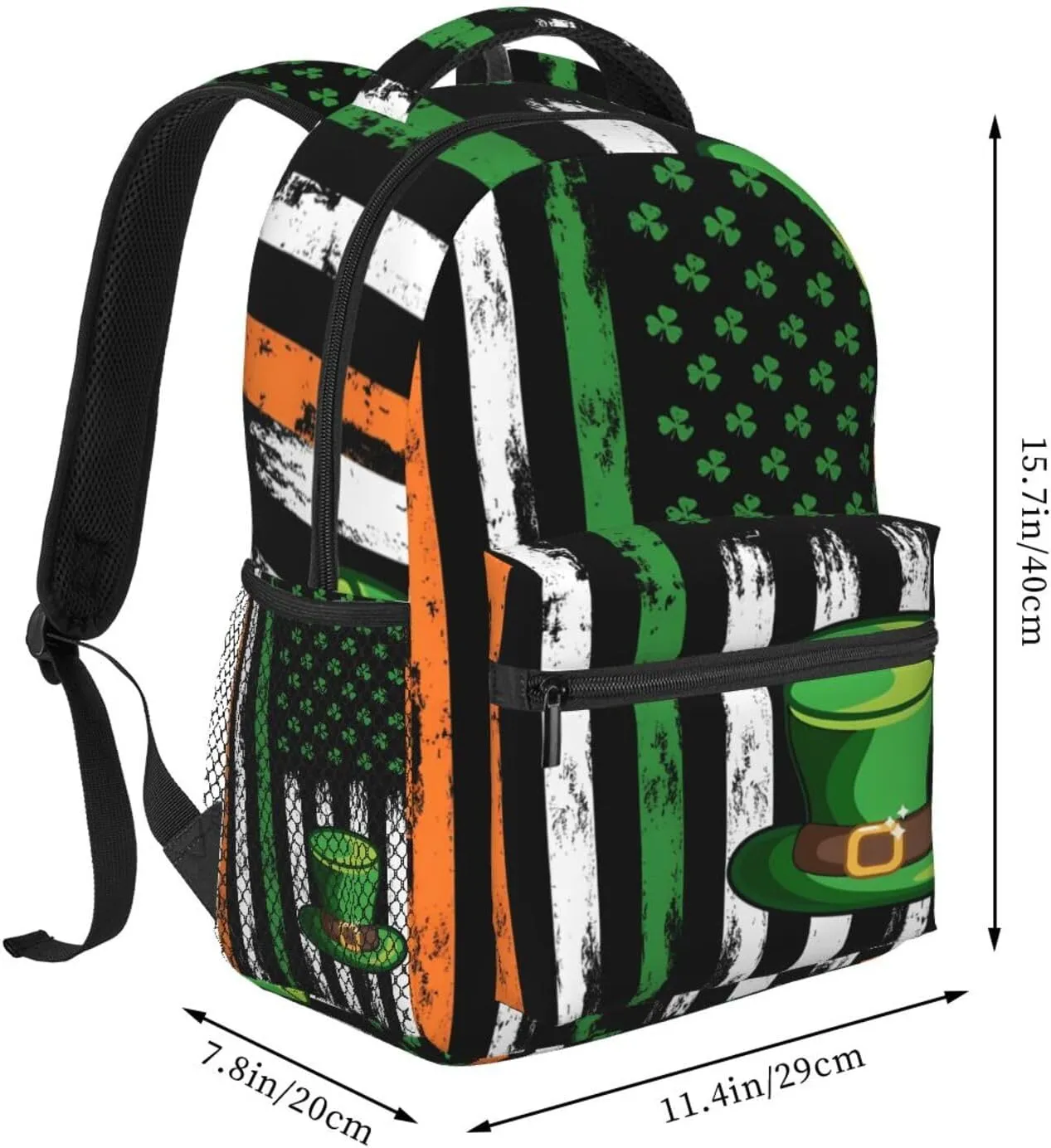 American Flag St Patrick's Day Shamrocks Irish Backpack Casual Laptop Backpack Lightweight Double Shoulder Bag Travel Daypack For Women Men