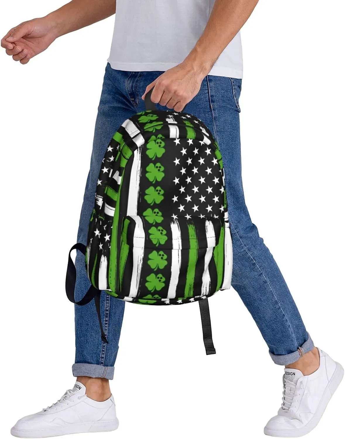 American Flag St Patrick's Day Vintage Bowling Irish Backpack Casual Laptop Backpack Large Capacity Double Shoulder Bag Travel Daypack For Women Men