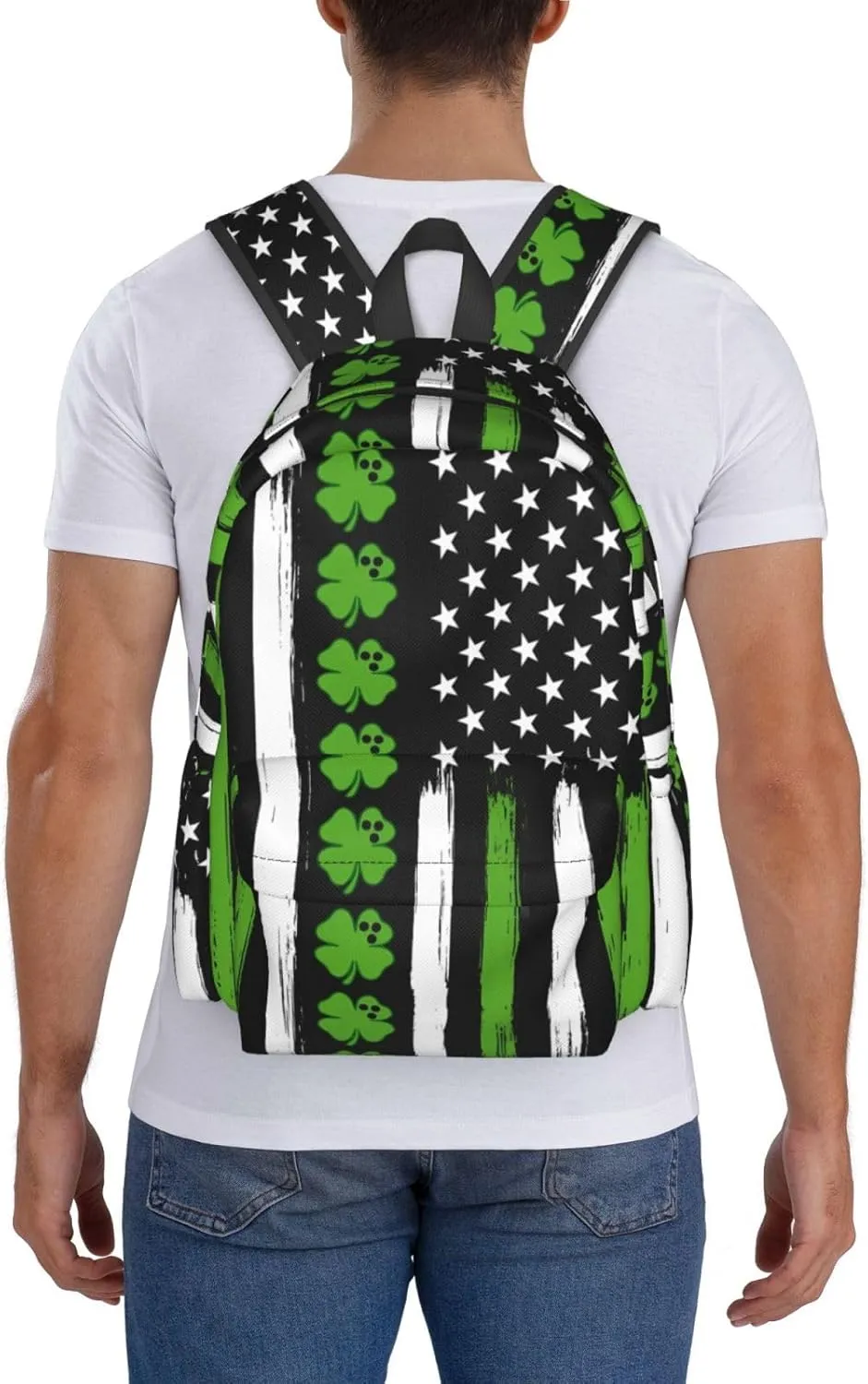 American Flag St Patrick's Day Vintage Bowling Irish Backpack Casual Laptop Backpack Large Capacity Double Shoulder Bag Travel Daypack For Women Men