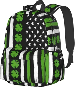 American Flag St Patrick's Day Vintage Bowling Irish Backpack Casual Laptop Backpack Large Capacity Double Shoulder Bag Travel Daypack For Women Men