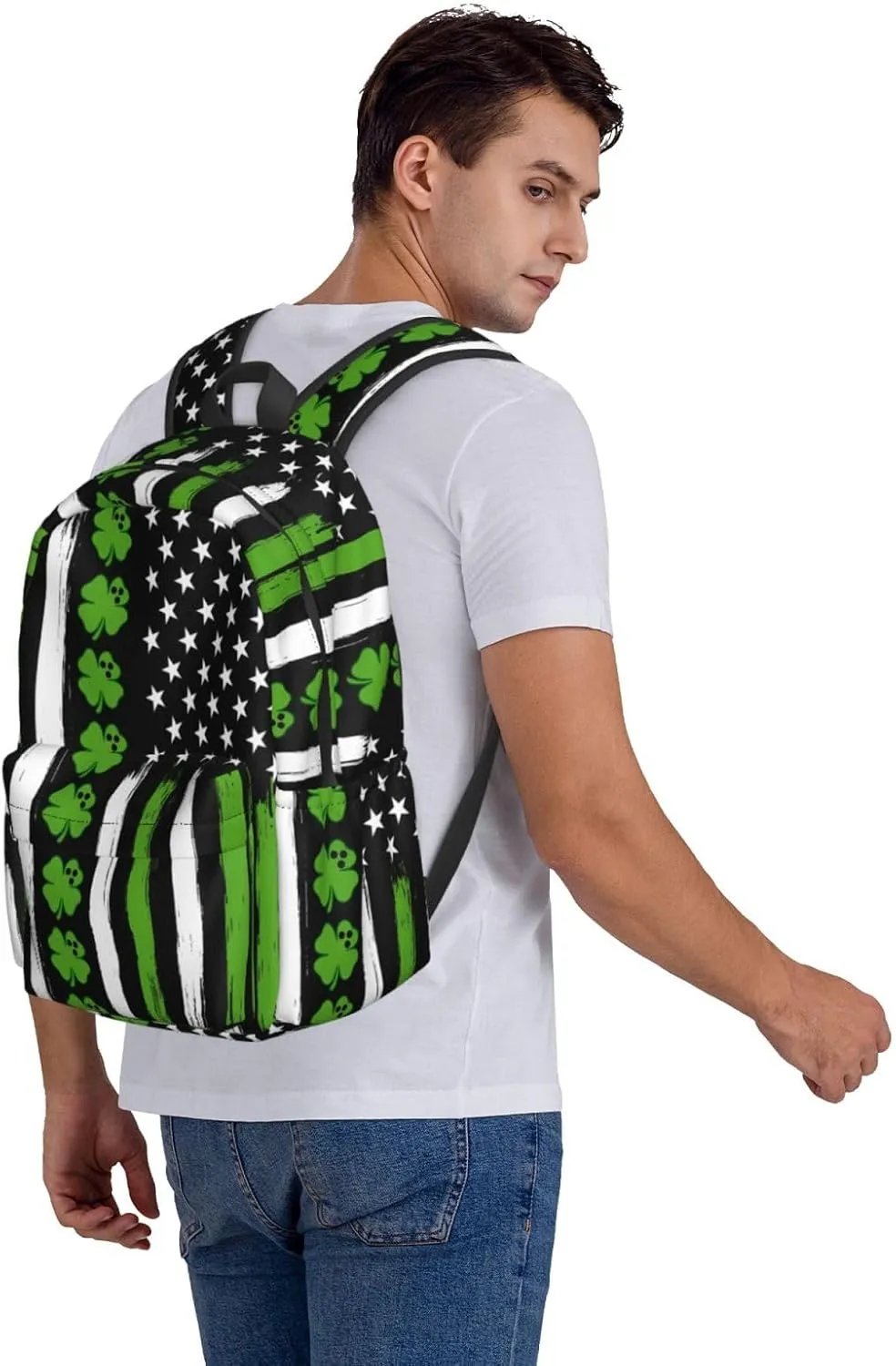 American Flag St Patrick's Day Vintage Bowling Irish Backpack Casual Laptop Backpack Large Capacity Double Shoulder Bag Travel Daypack For Women Men