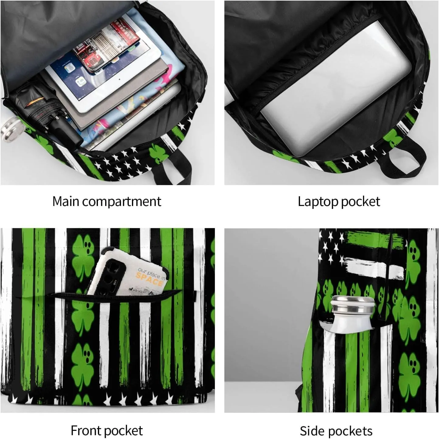 American Flag St Patrick's Day Vintage Bowling Irish Backpack Casual Laptop Backpack Large Capacity Double Shoulder Bag Travel Daypack For Women Men