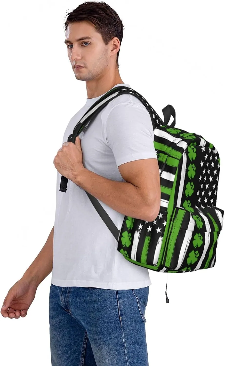 American Flag St Patrick's Day Vintage Bowling Irish Backpack Casual Laptop Backpack Large Capacity Double Shoulder Bag Travel Daypack For Women Men