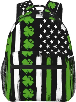 American Flag St Patrick's Day Vintage Bowling Irish Backpack Casual Laptop Backpack Lightweight Double Shoulder Bag Travel Daypack For Women Men
