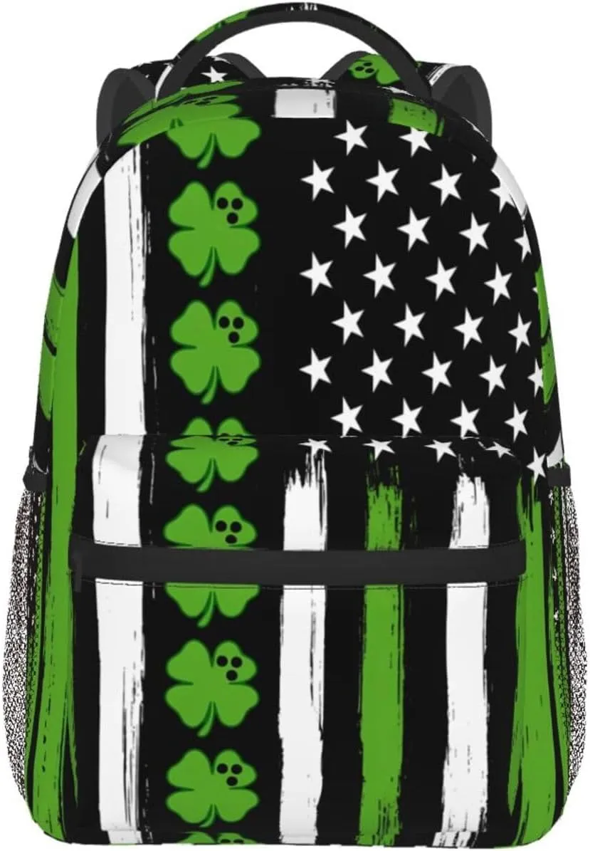 American Flag St Patrick's Day Vintage Bowling Irish Backpack Casual Laptop Backpack Lightweight Double Shoulder Bag Travel Daypack For Women Men