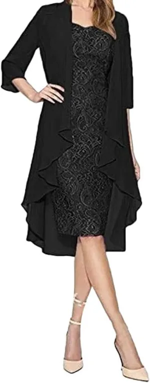 Aniywn Wedding Guest Dresses for Women, 2 Pieces Lace Mother of The Bride Dress with Jacket Chiffon Formal Evening Dresses