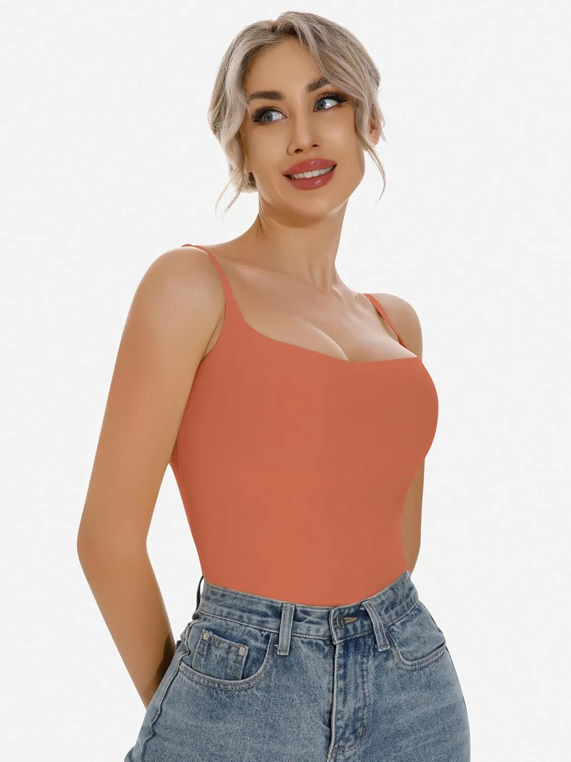 Artdear Women's Square Neck Tank Top Basic Spaghetti Straps Camisole Sexy Double Lined Cami Crop Tops Air Touch Fabric