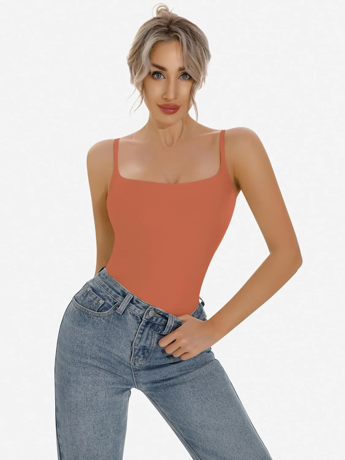 Artdear Women's Square Neck Tank Top Basic Spaghetti Straps Camisole Sexy Double Lined Cami Crop Tops Air Touch Fabric