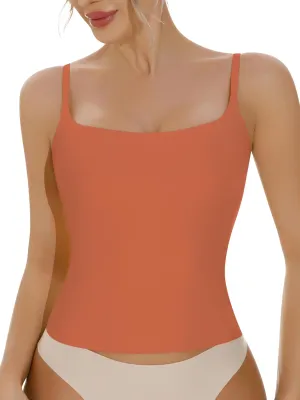 Artdear Women's Square Neck Tank Top Basic Spaghetti Straps Camisole Sexy Double Lined Cami Crop Tops Air Touch Fabric
