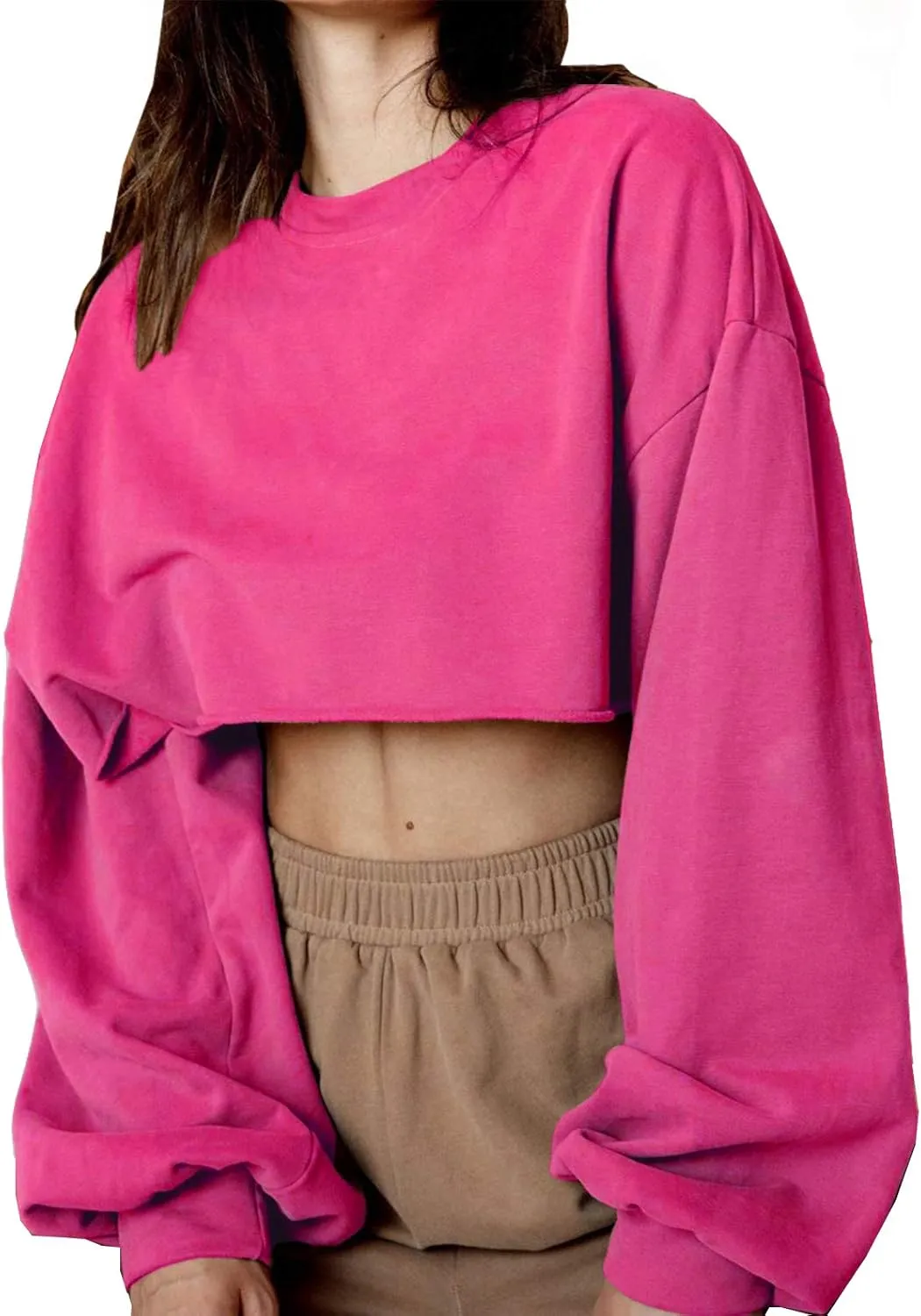 Artfish Women's Crewneck Long Sleeve Crop Tops Workout Casual Pullover Loose Sweatshirts