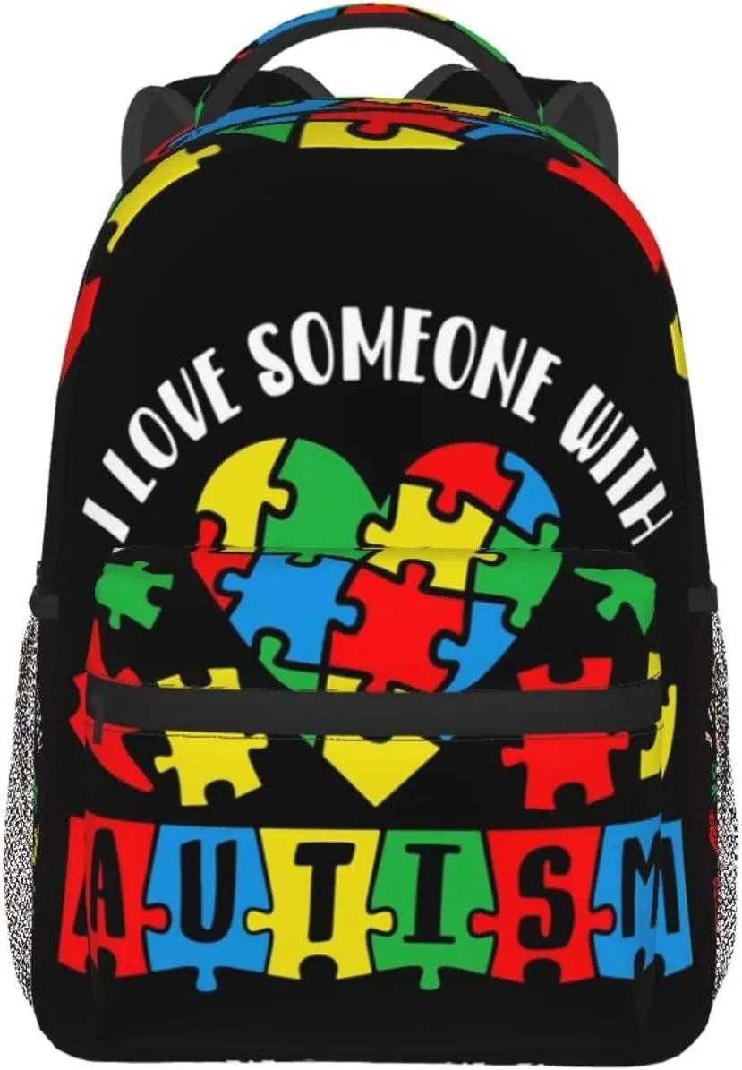 Autism Awareness Backpack Lightweight Laptop Backpack Casual Daypack Travel Double Shoulder Bag For Women Men