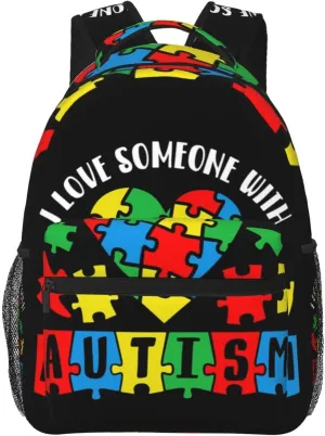 Autism Awareness Backpack Lightweight Laptop Backpack Casual Daypack Travel Double Shoulder Bag For Women Men