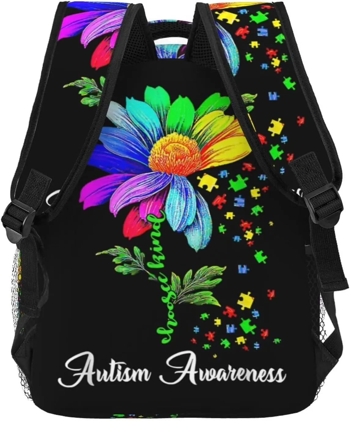 Autism Awareness Daisy Flower Backpack Lightweight Laptop Backpack Casual Daypack Travel Double Shoulder Bag For Women Men