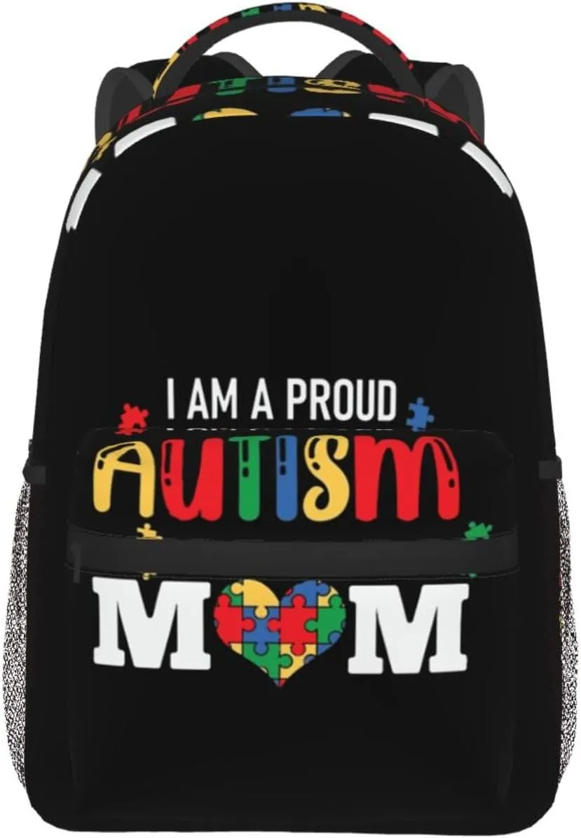 Autism Awareness Mom Backpack Lightweight Laptop Backpack Casual Daypack Travel Double Shoulder Bag For Women Men