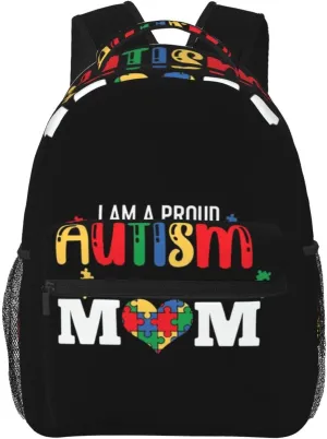 Autism Awareness Mom Backpack Lightweight Laptop Backpack Casual Daypack Travel Double Shoulder Bag For Women Men