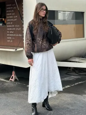 Back To School Joskaa Versatile Leopard Printed Short Jacket For Women Fashion Long Sleeves Zipper Pocket Outerwear Autumn Lady Commute Street Coats