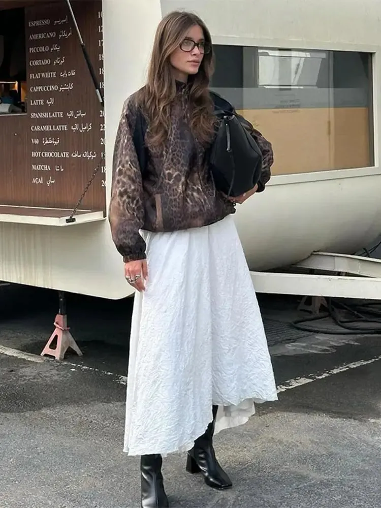 Back To School Joskaa Versatile Leopard Printed Short Jacket For Women Fashion Long Sleeves Zipper Pocket Outerwear Autumn Lady Commute Street Coats