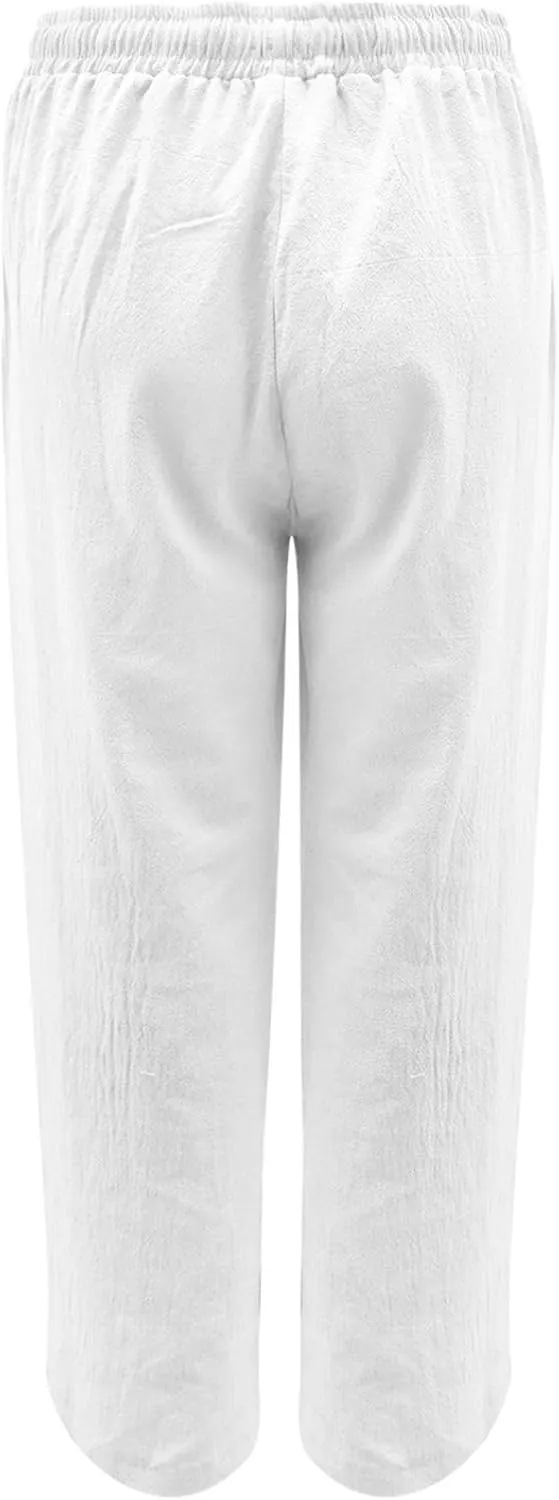 Baggy Linen Pants for Women 2025 Summer Loose Comfy Long Pants Beach Slacks Low Waist Flowy Cotton Linen Trousers