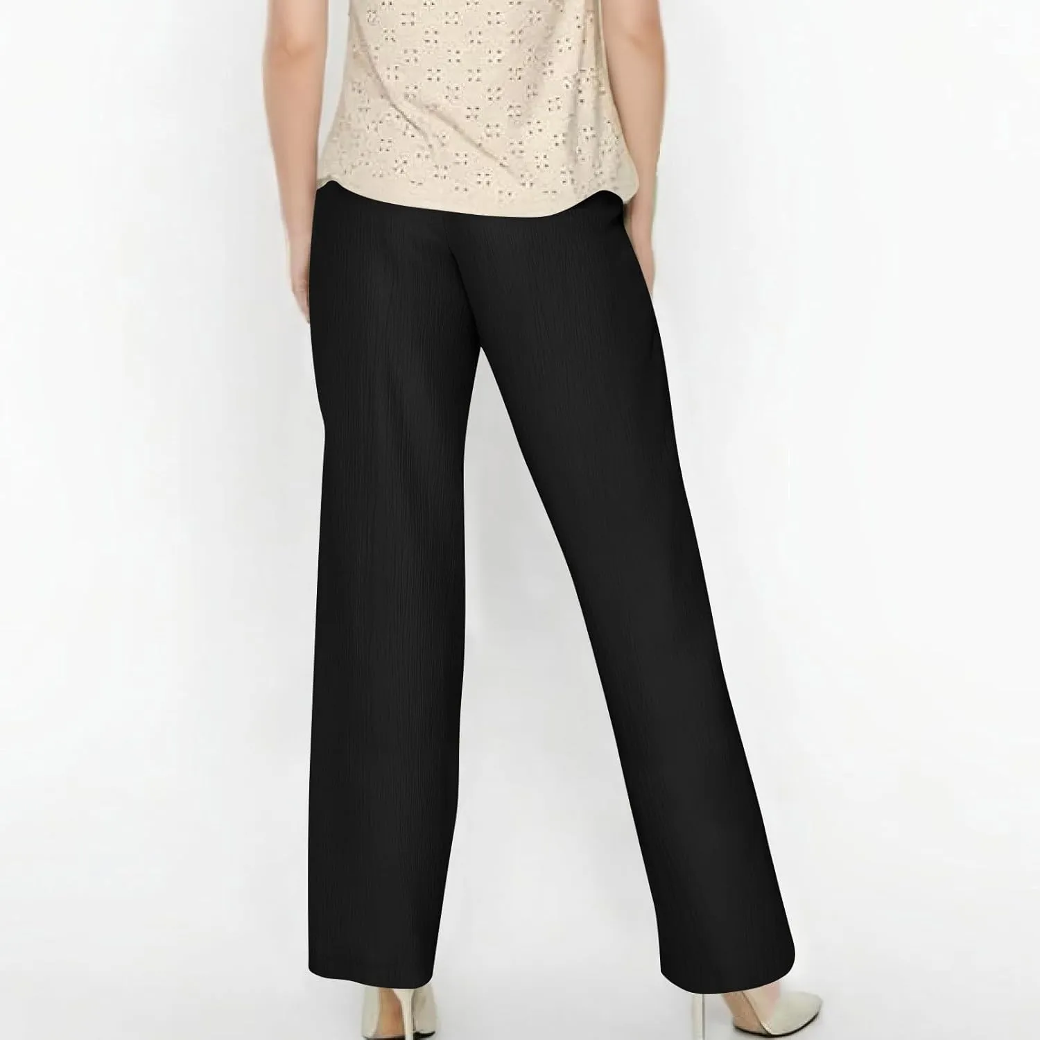 Baggy Wide Leg Linen Pants for Women Plus Size Elastic Waist Pants Textured Summer Beach Palazzo Pants with Pockets