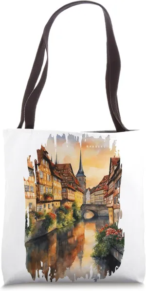 Bamberg Germany Painting Watercolor Art Vintage Travel Tote Bag