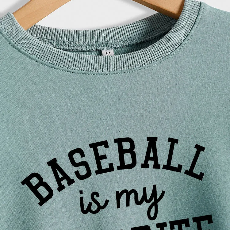 Baseball Is My Favorite Letter Round Neck Large Long Sleeve Sweater