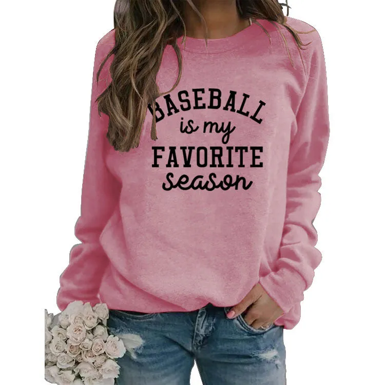 Baseball Is My Favorite Letter Round Neck Large Long Sleeve Sweater
