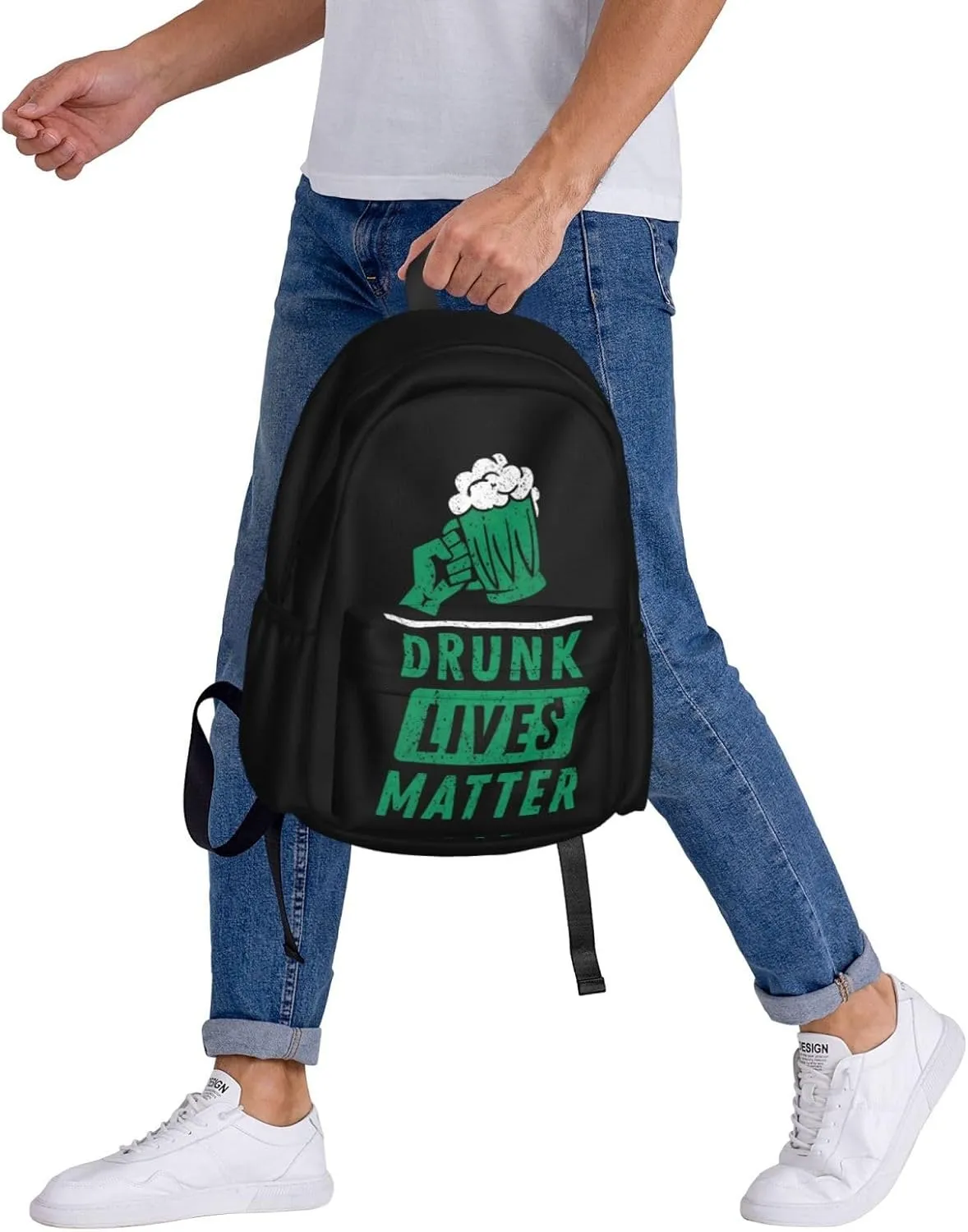 Beer Drinkings Saint Patrick's Day Drunk Lives Matter Backpack Casual Laptop Backpack Large Capacity Double Shoulder Bag Travel Daypack For Women Men