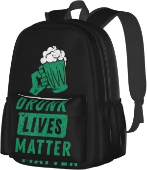 Beer Drinkings Saint Patrick's Day Drunk Lives Matter Backpack Casual Laptop Backpack Large Capacity Double Shoulder Bag Travel Daypack For Women Men