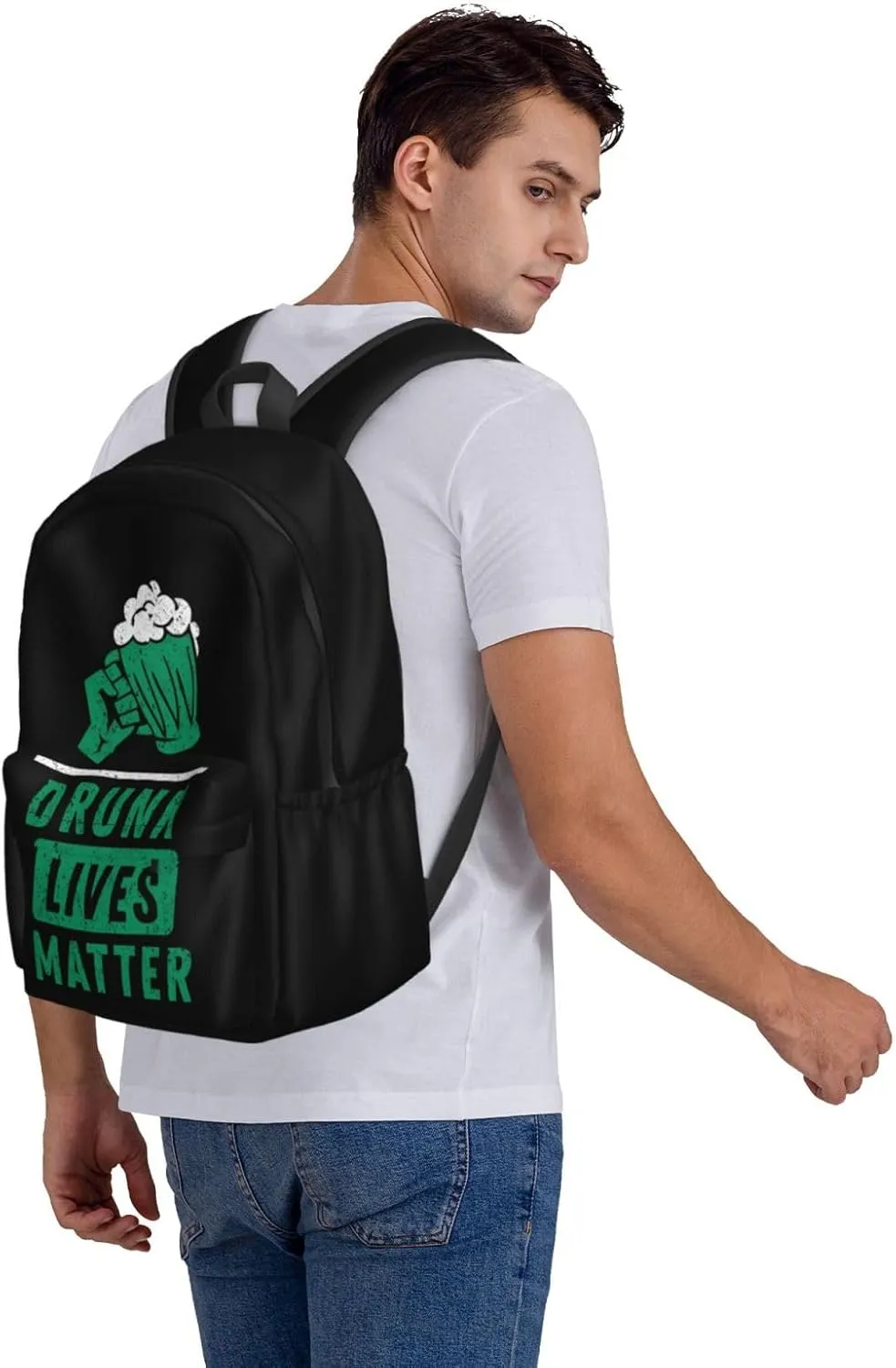 Beer Drinkings Saint Patrick's Day Drunk Lives Matter Backpack Casual Laptop Backpack Large Capacity Double Shoulder Bag Travel Daypack For Women Men
