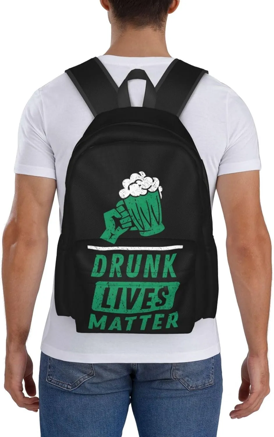Beer Drinkings Saint Patrick's Day Drunk Lives Matter Backpack Casual Laptop Backpack Large Capacity Double Shoulder Bag Travel Daypack For Women Men