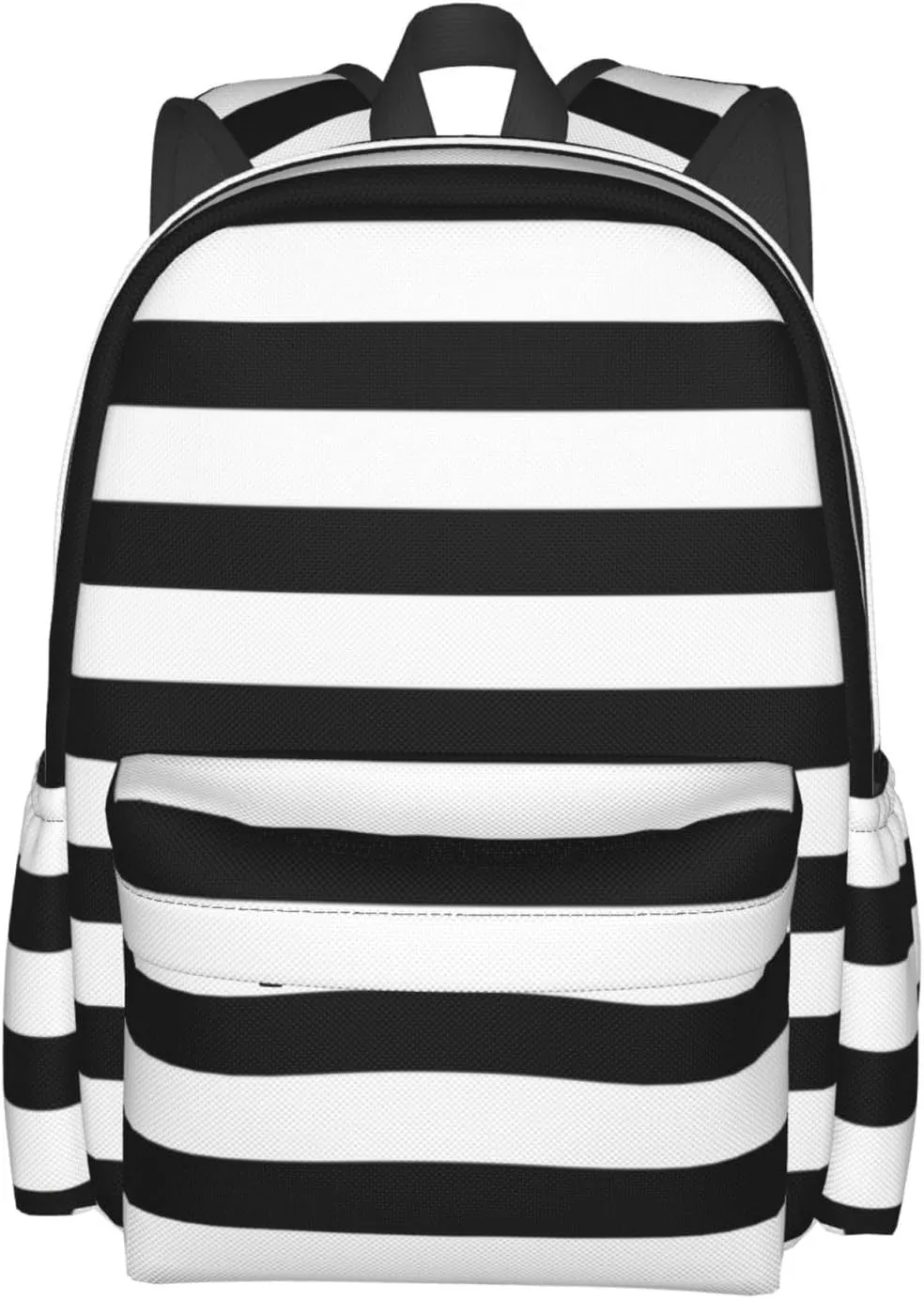 Black and White Striped Backpack Casual Laptop Backpack Large Capacity Double Shoulder Bag Travel Daypack For Women Men