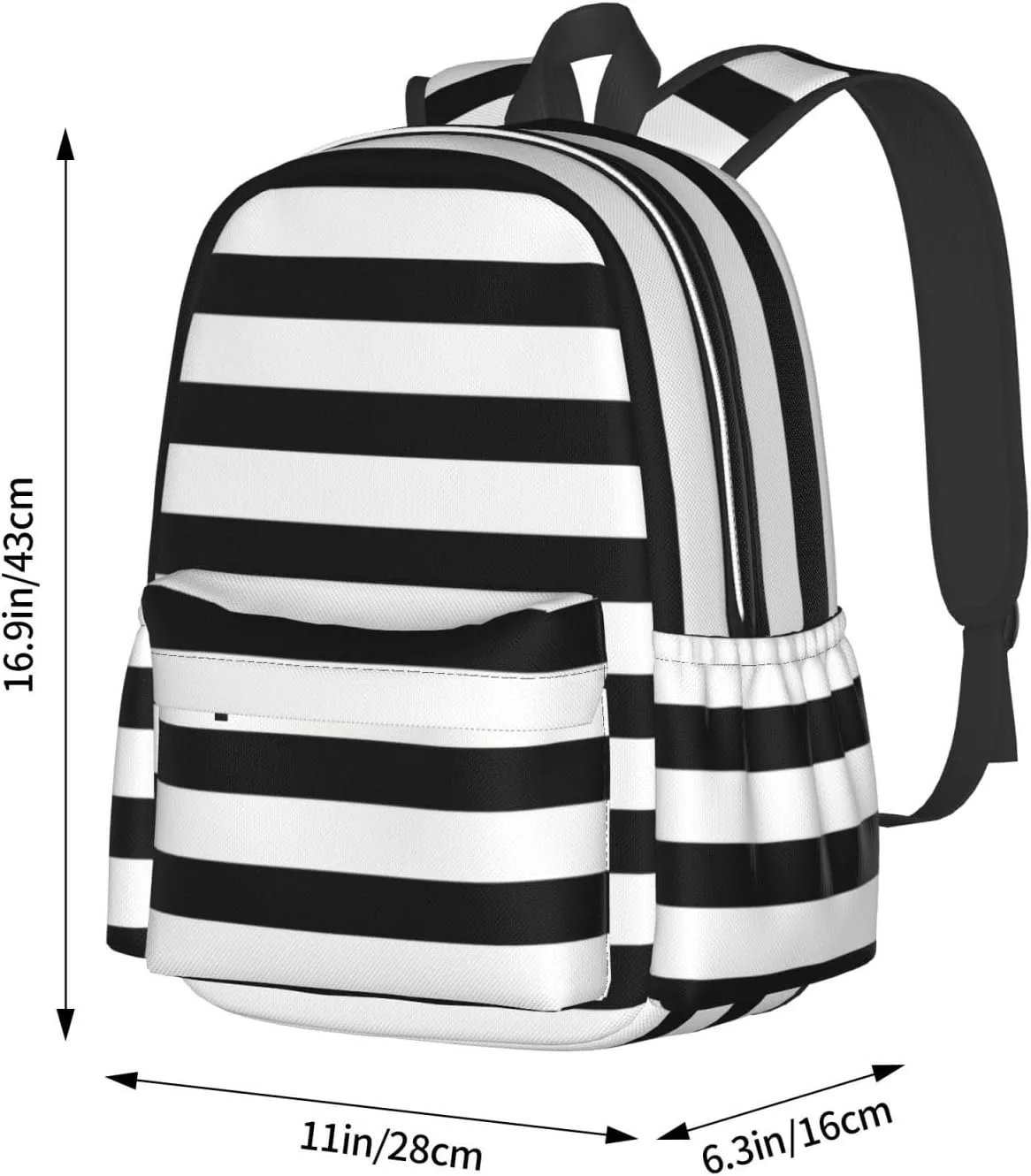Black and White Striped Backpack Casual Laptop Backpack Large Capacity Double Shoulder Bag Travel Daypack For Women Men