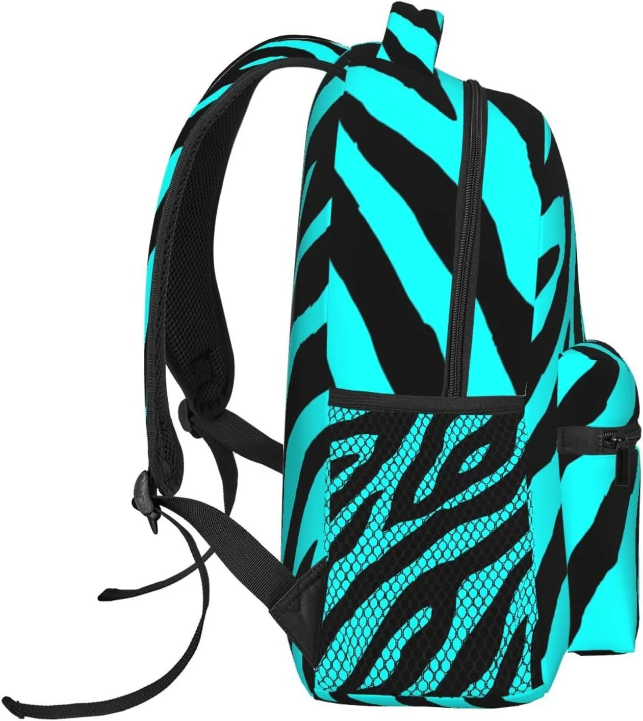 Black Teal Blue Zebra Striped Backpack Casual Laptop Backpack Lightweight Double Shoulder Bag Travel Daypack For Women Men