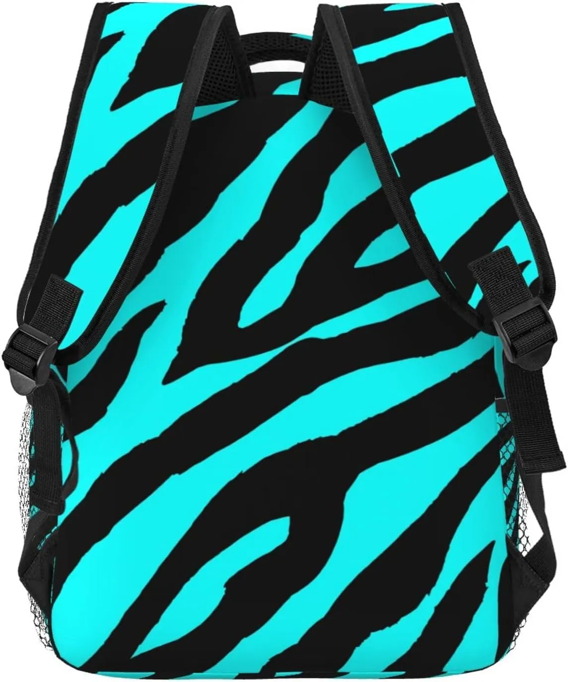 Black Teal Blue Zebra Striped Backpack Casual Laptop Backpack Lightweight Double Shoulder Bag Travel Daypack For Women Men