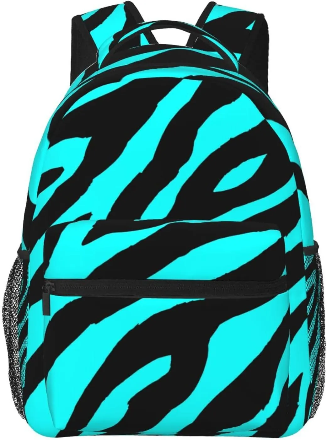 Black Teal Blue Zebra Striped Backpack Casual Laptop Backpack Lightweight Double Shoulder Bag Travel Daypack For Women Men