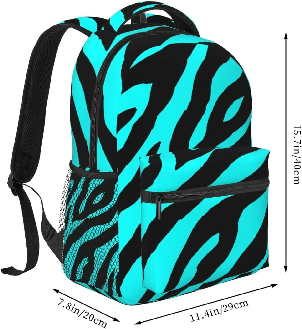 Black Teal Blue Zebra Striped Backpack Casual Laptop Backpack Lightweight Double Shoulder Bag Travel Daypack For Women Men