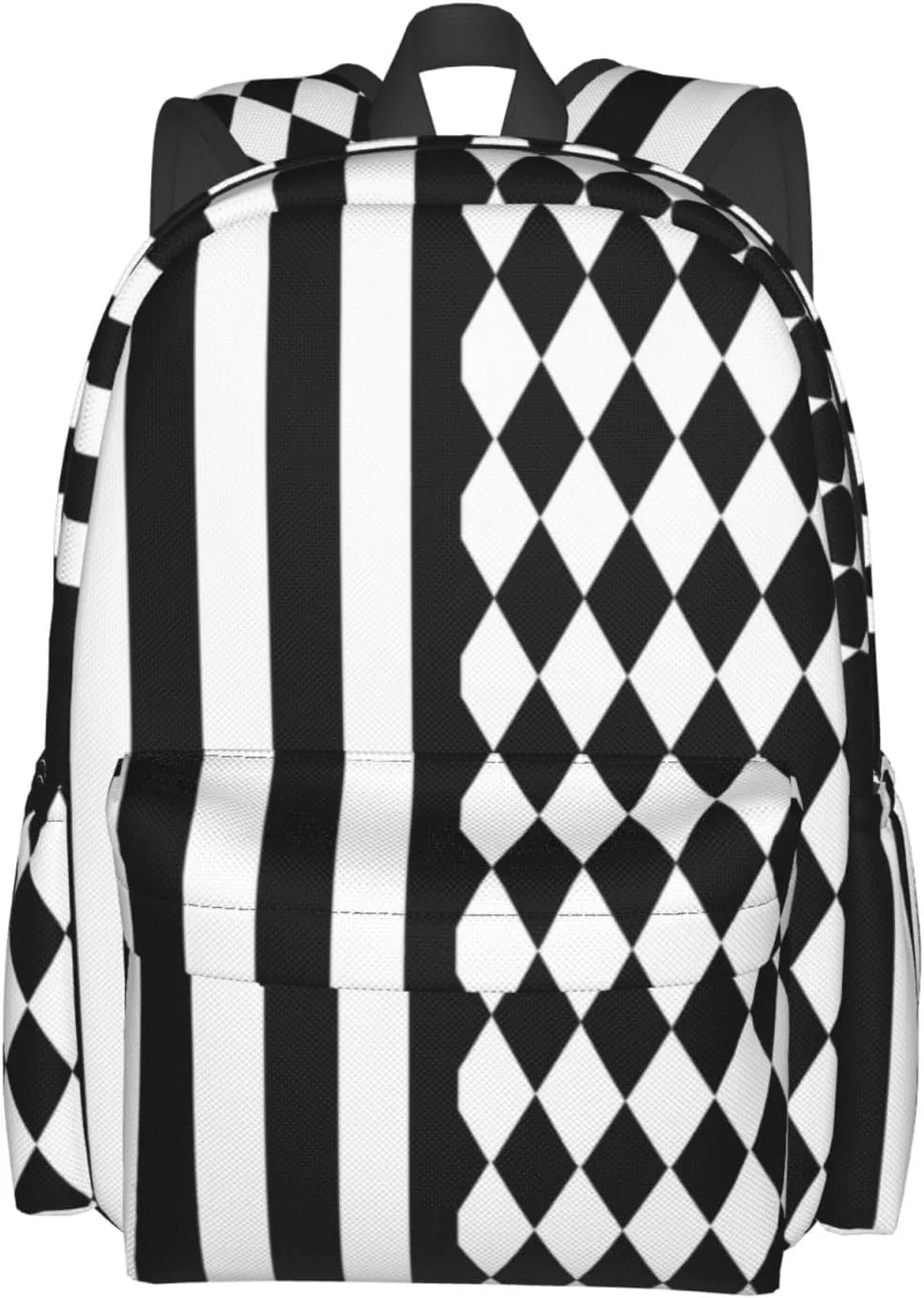 Black White Diamonds Shape Vertical Stripes Backpack Casual Laptop Backpack Large Capacity Double Shoulder Bag Travel Daypack For Women Men