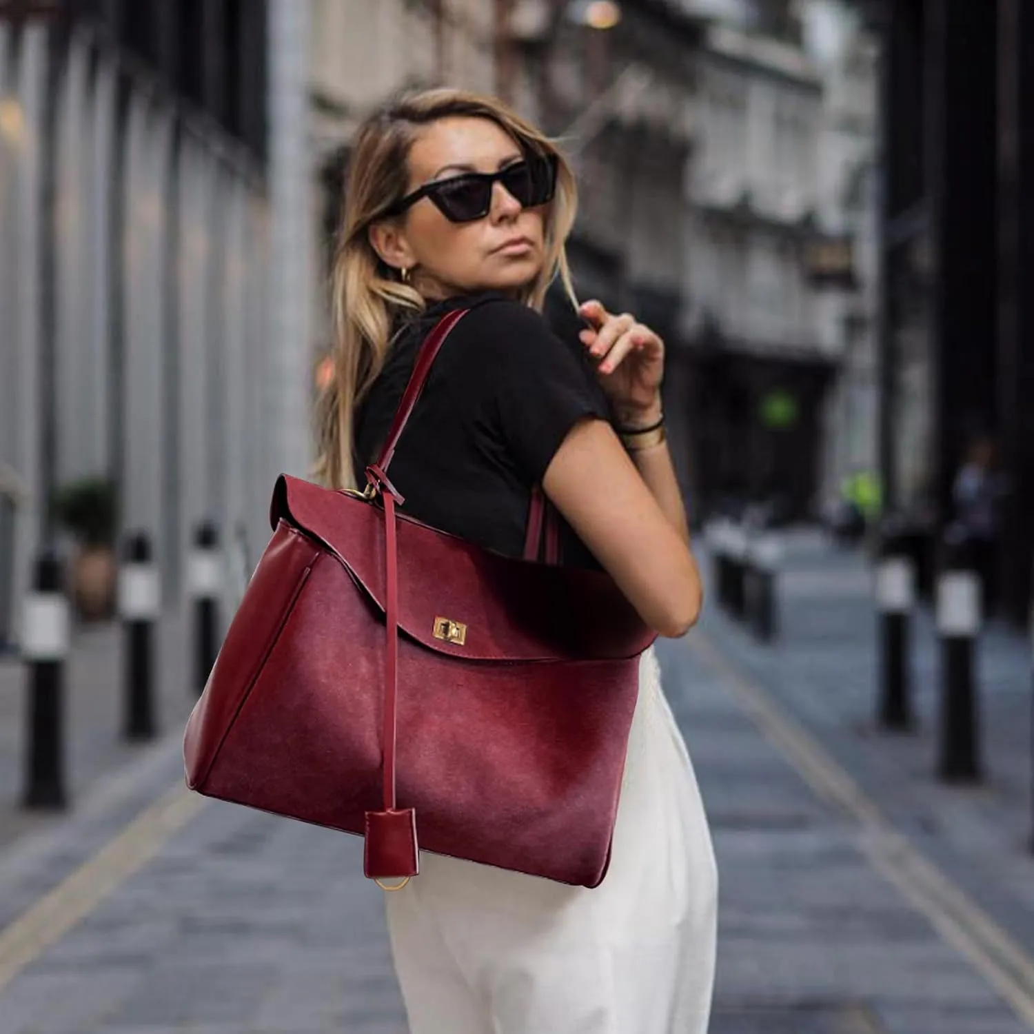 BOYATU Leather Suede Tote Bag for Women: Genuine Leather Shoulder Handbag - Large Suede Purse Satchel Bag