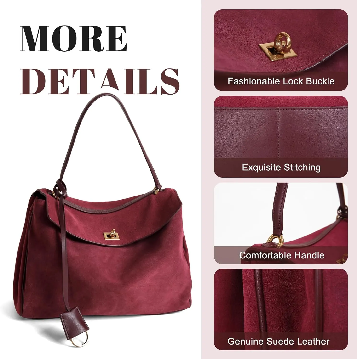 BOYATU Leather Suede Tote Bag for Women: Genuine Leather Shoulder Handbag - Large Suede Purse Satchel Bag