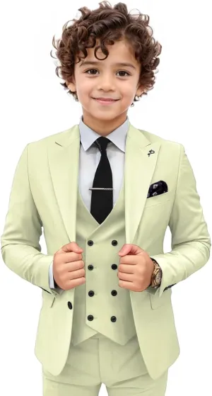 Boys Suit 3 Piece Ring Bearer Suit Slim Fit Peak Lapel Toddler Suits Kids Formal Tuxedo Wedding Outfit for Party Prom